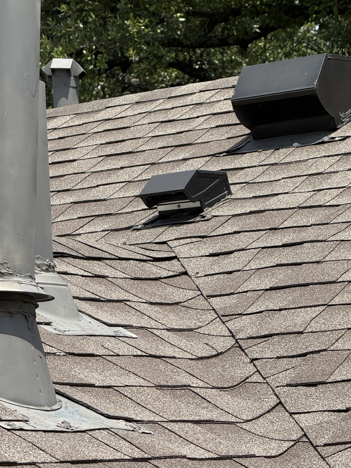Roof vents on a residential roof
