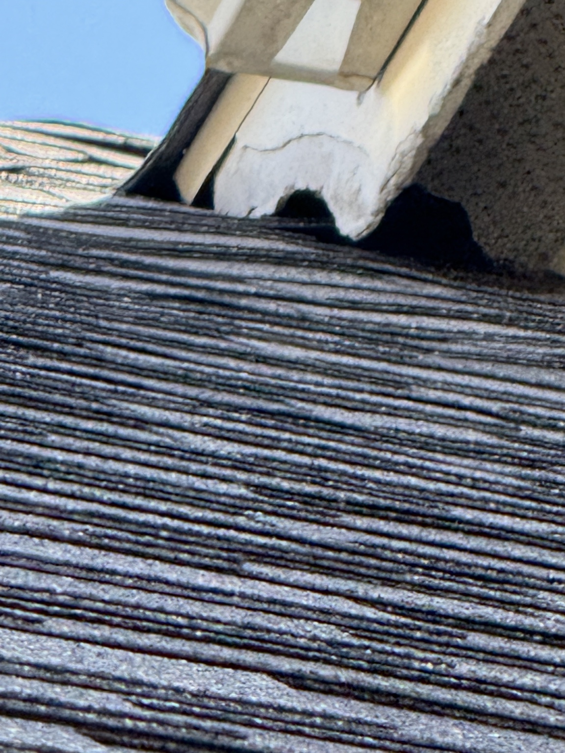 Gap at a roofline above shingle roofing